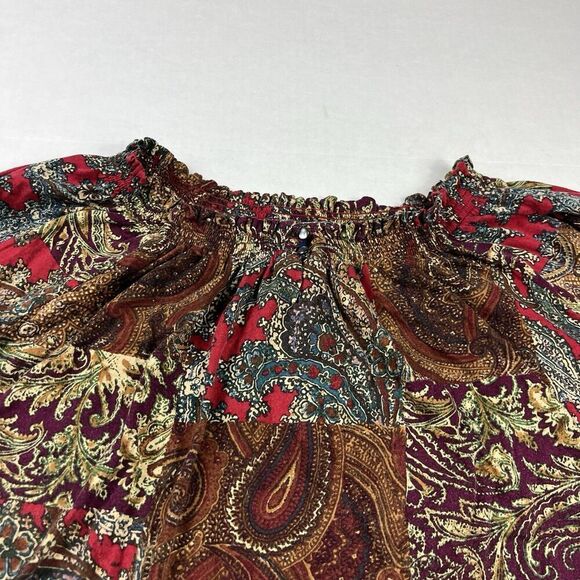 Chaps Womens Smocked Top Paisley Patchwork 3/4 Sleeve Casual Boho Shirt Size 3X - Picture 4 of 11